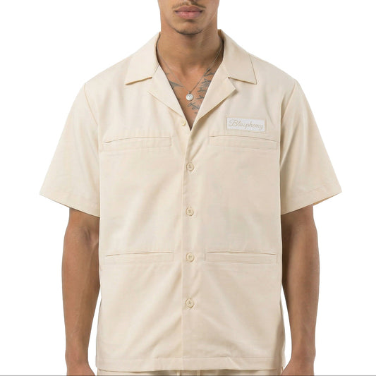 Beige Short Sleeve Button Down