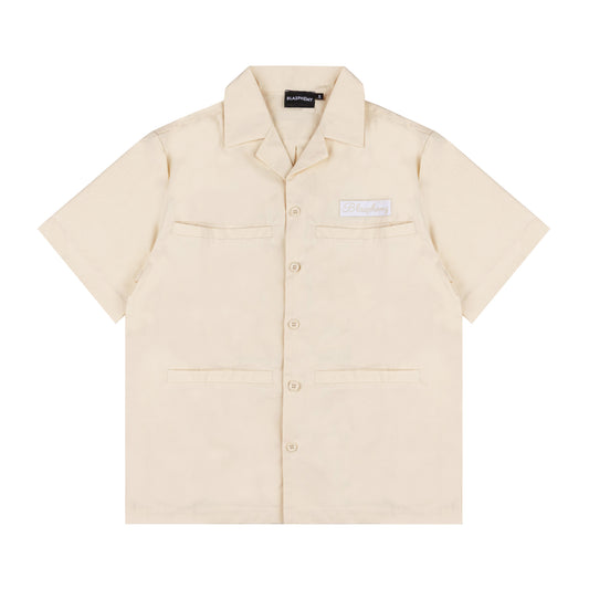 Beige Short Sleeve Button Down